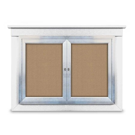 United Visual Products 48"x36" 2-Door Enclosed Letterboard, Header, Blue Vinyl/Lt Oak UV2624HD-LTOAK-BARBLU
